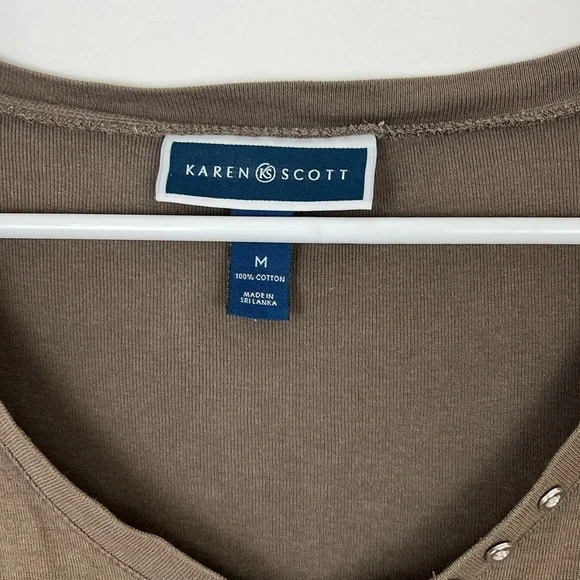 Karen Scott shortsleeved tee with button detail on v-neck brown M - Picture 7 of 7